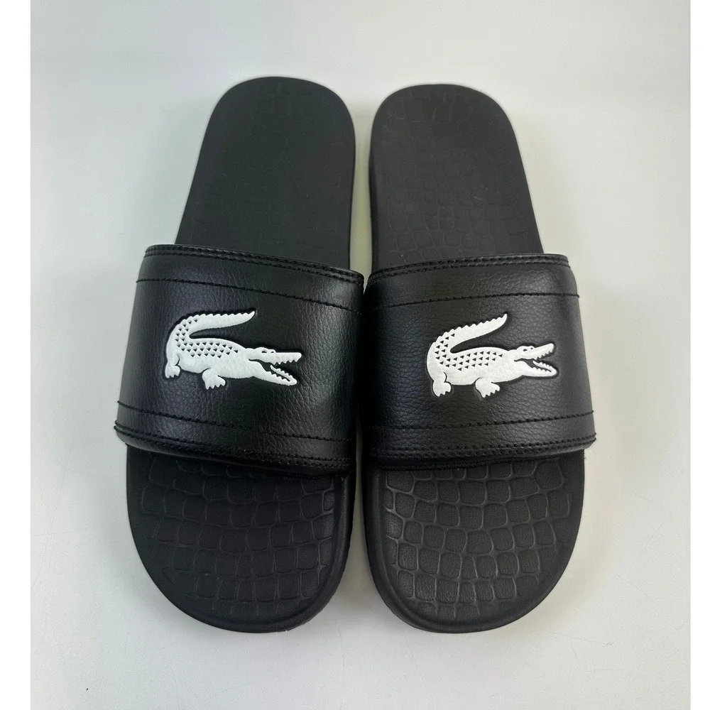 Lacoste Fraisier Slide Sandals Black Sporty Slip On Lightweight Casual Mens 9
